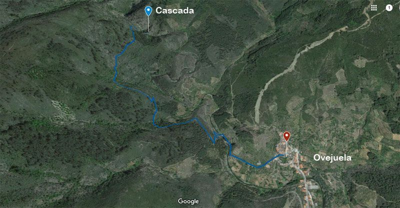 Mapa de la ruta de la cascada de ovejuela